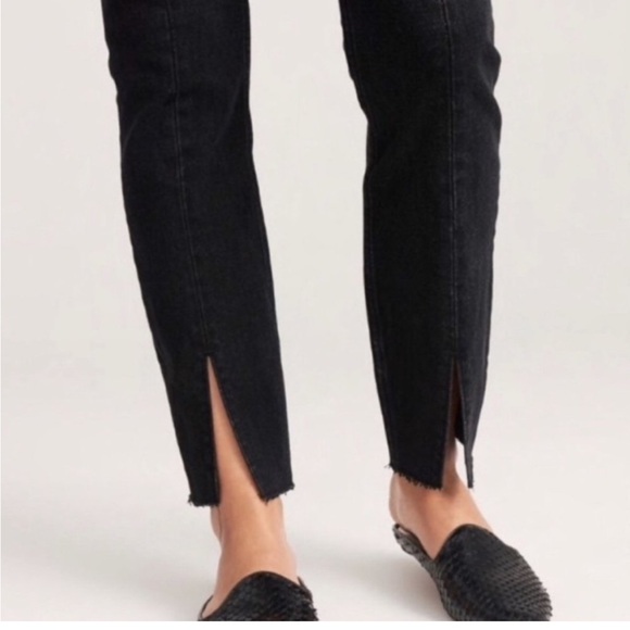 Abercrombie & Fitch Simone High Rise Slim Jeans Raw Hem Ankle Slit Black Size 30 - Picture 5 of 12